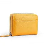 Genuine leather zipper coin storage bag in solid colour with sewing line detail and anti-theft swiping function