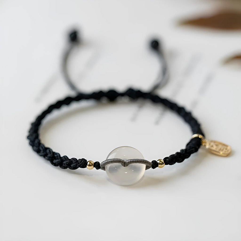 Women's weave strap crystal bracelet with chamfered square grain beads, black rope, ethnic style, flower shape