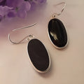 Black agate oval pendant earrings on 925 silver with geometry design