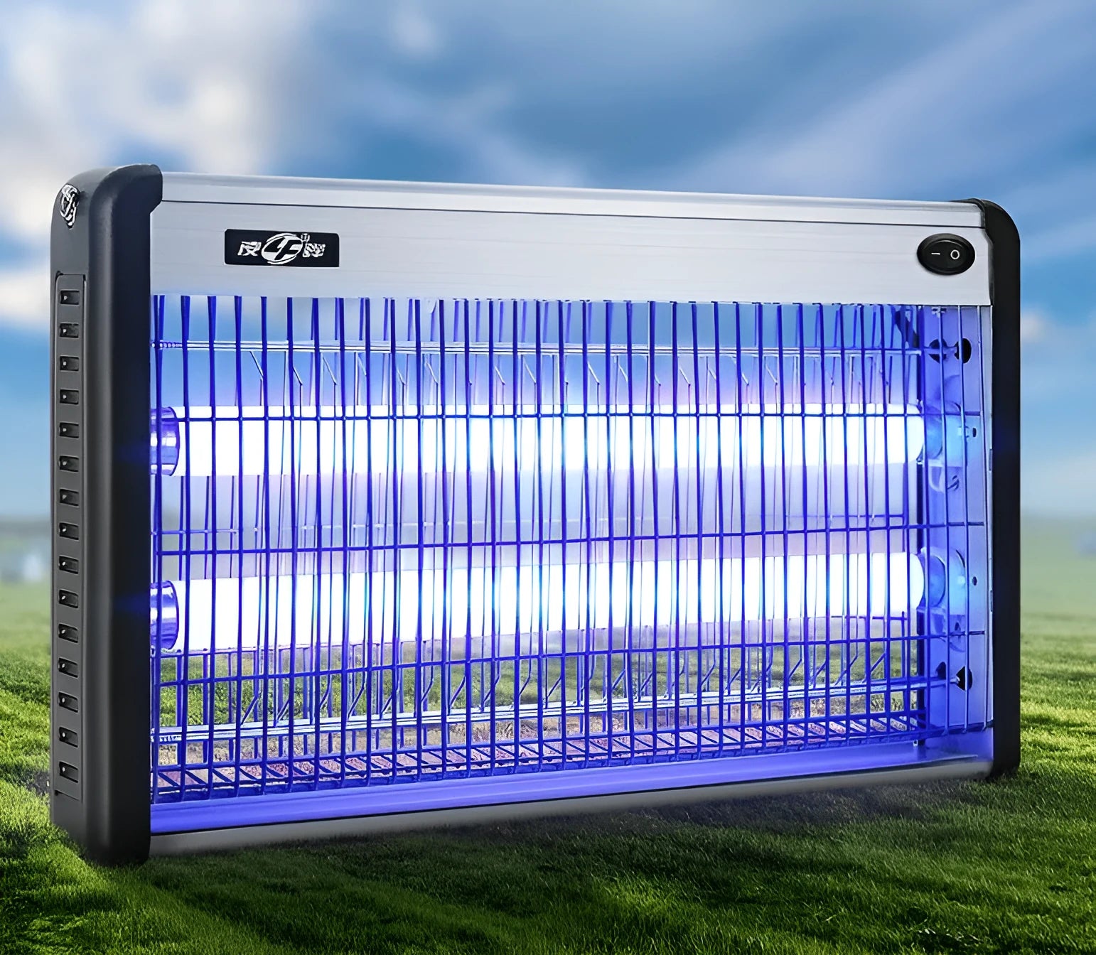 Indoor electric mosquito killing lamp with a protective grid, available in multiple wattages for home and restaurant use.