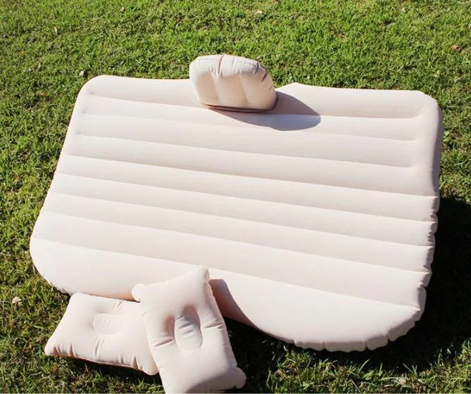 Car inflatable bed with ultra-thickened flocking cloth in black wave colour, includes pillows and storage bag