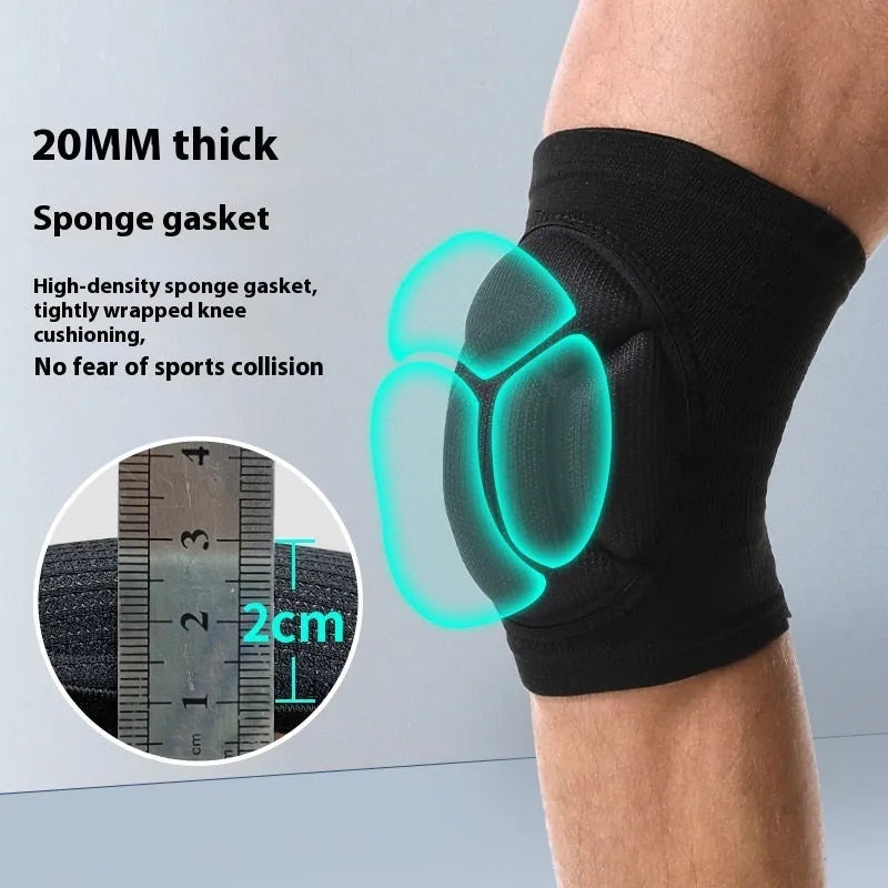 Black and blue thick sponge knee pads with breathable polyester construction for volleyball and outdoor sports