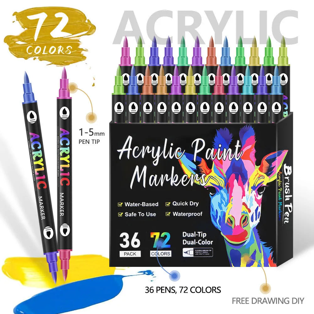 Double-headed acrylic marker pens with washable opaque colours in art supply set