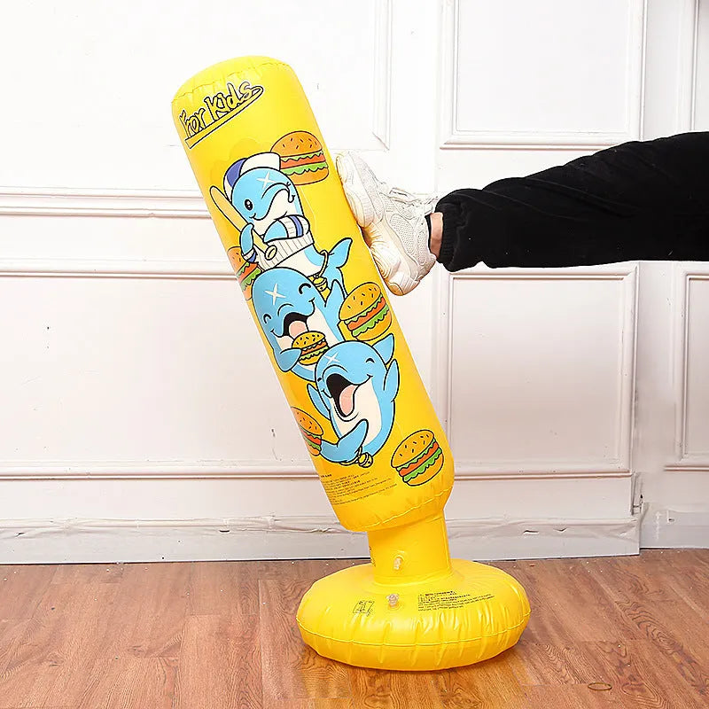 Inflatable boxing column in yellow hamburger colour standing on floor