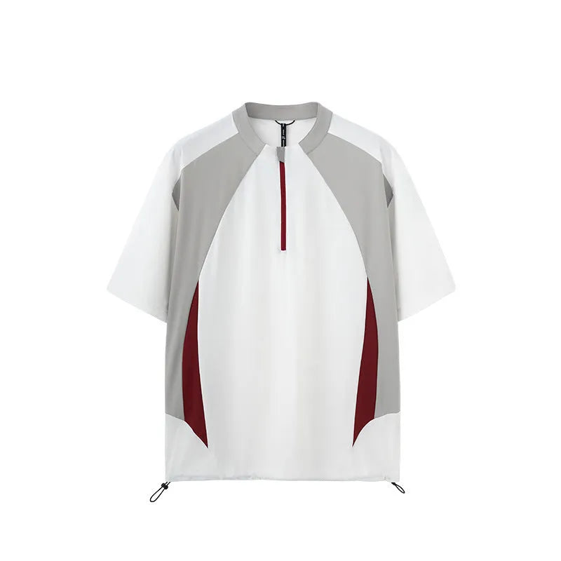Men's solid colour lightweight polyester top in black, showing stitching detail on chest.
