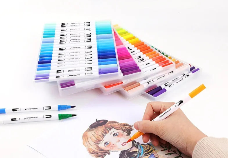 Set of ink watercolour pens in a case, available in 48, 60, 72, or 100 colour options.