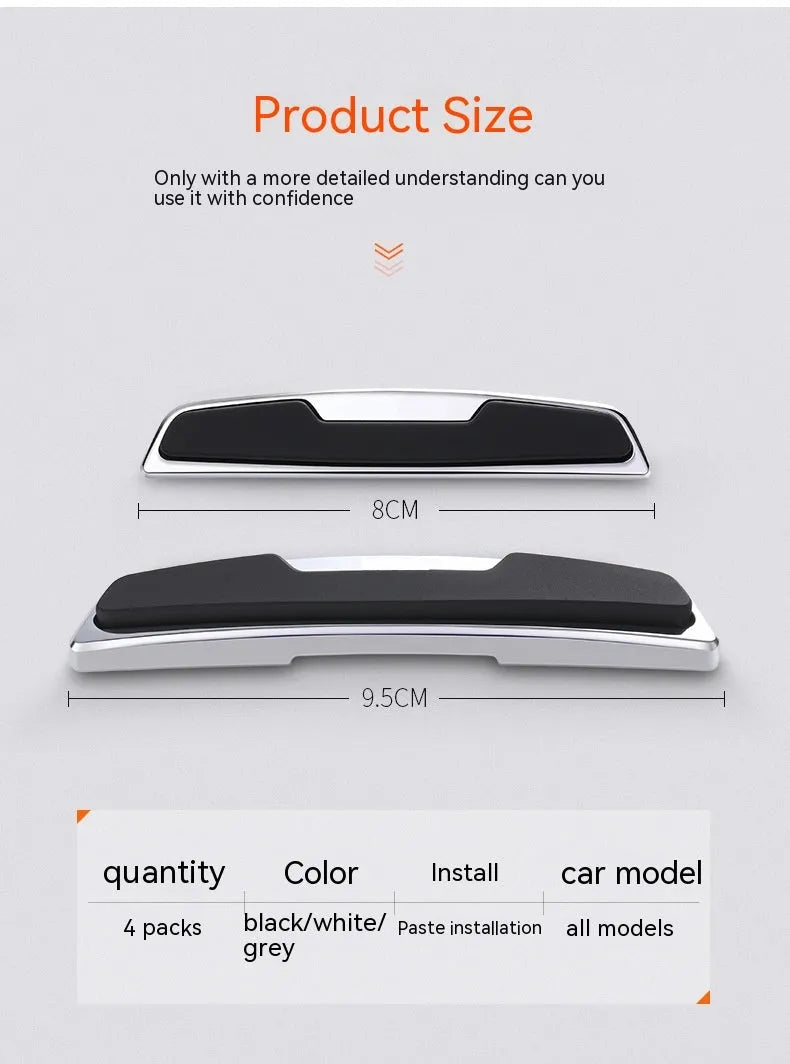 Set of four black plastic silicone car door bumper strips measuring 9.5x2 cm for anti collision protection
