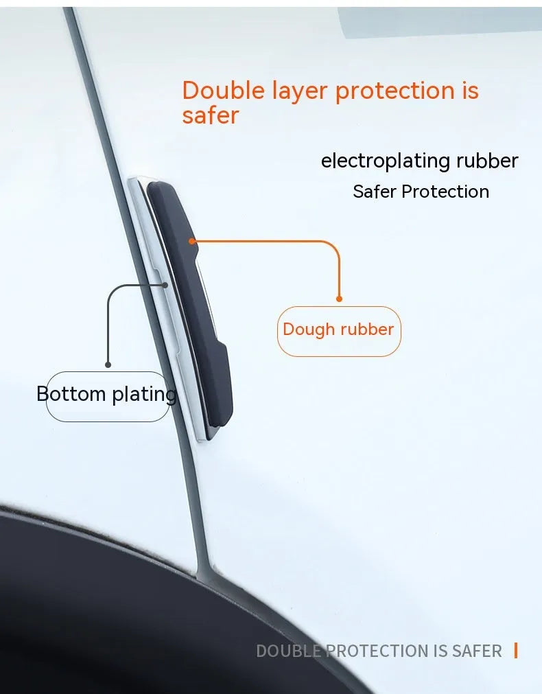 Set of four black plastic silicone car door bumper strips measuring 9.5x2 cm for anti collision protection