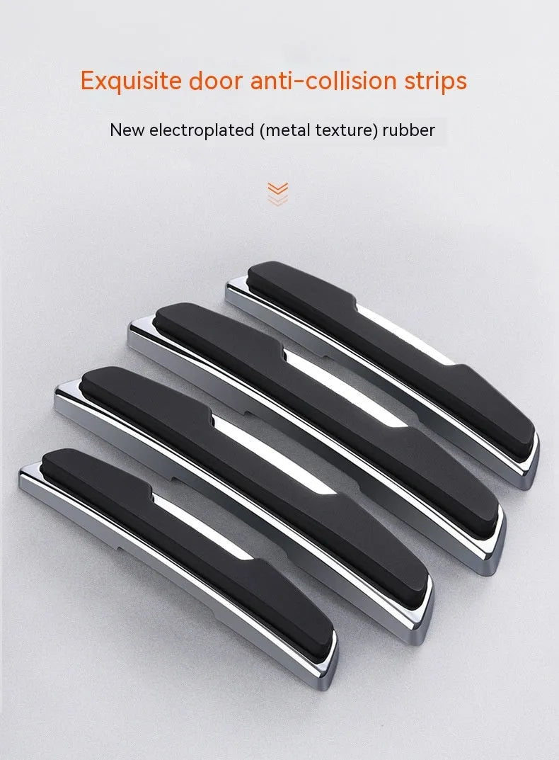 Set of four black plastic silicone car door bumper strips measuring 9.5x2 cm for anti collision protection