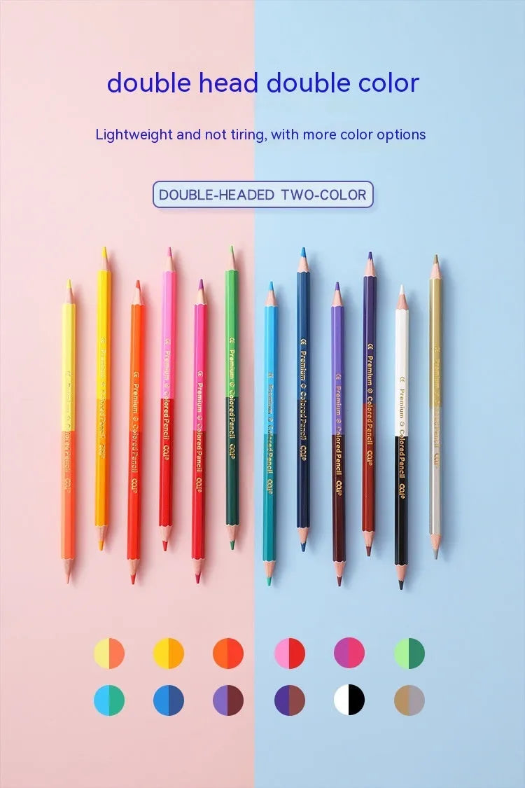 Wooden colour pencil set with double head leads in studio setting