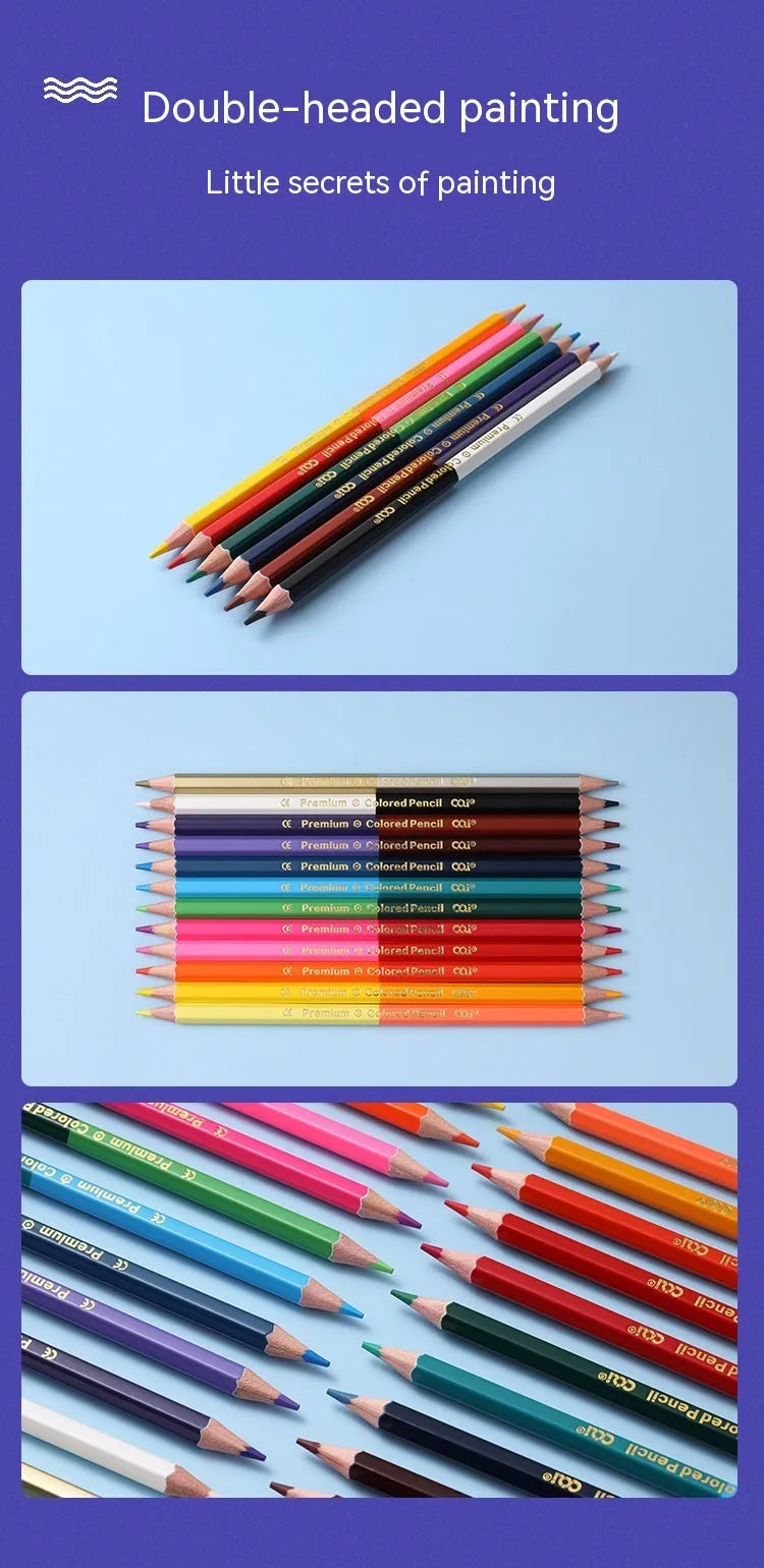 Wooden colour pencil set with double head leads in studio setting