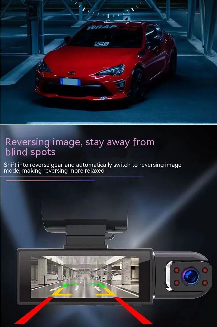 Dual-lens HD 3.5-inch driving recorder with 150-degree wide-angle lens and night vision for car use