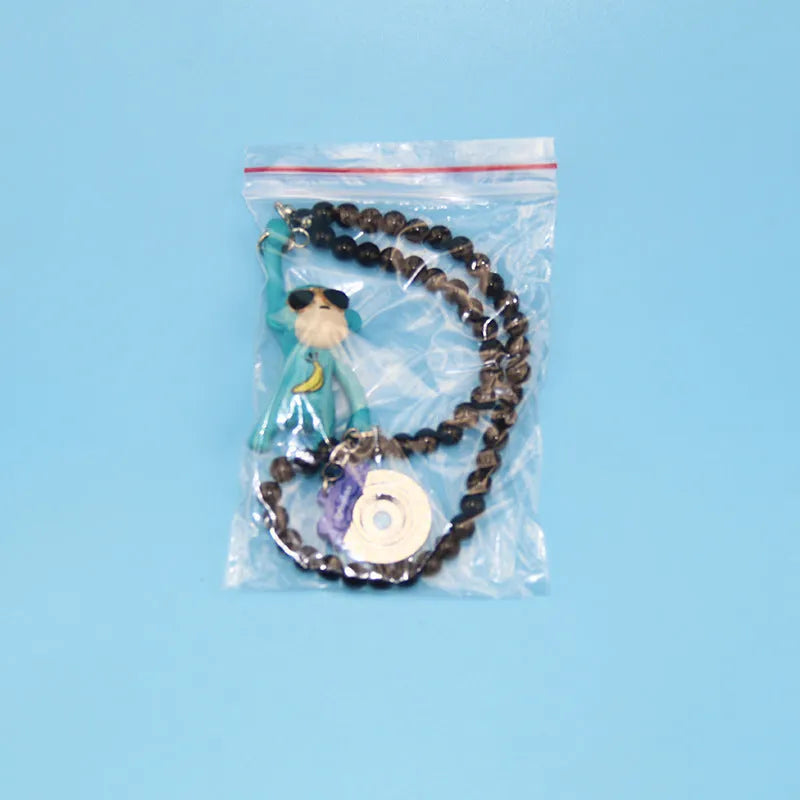 Hip-hop monkey rearview mirror pendant with sunglasses, plastic construction, bead necklace, for car interior decoration