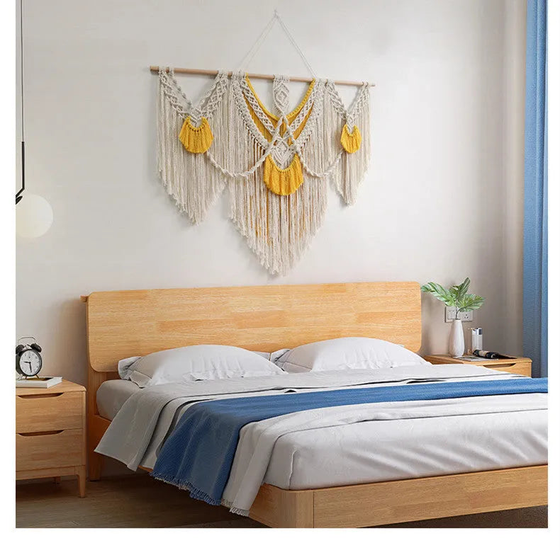 Nordic style creamy white cotton tapestry measuring 120 by 95 centimetres