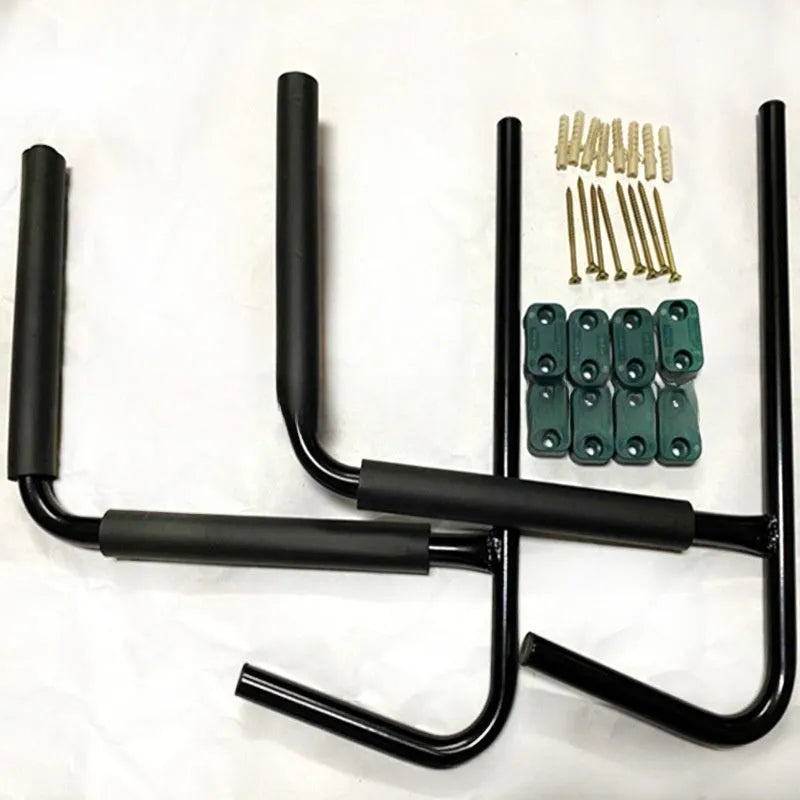 Carbon steel kayak wall hanger for garage storage of kayaks and surfboards