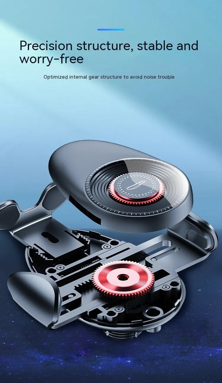 Universal car air vent phone bracket in black, mounted on a car interior air outlet