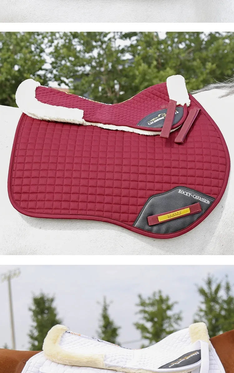 Wool riding saddle pad for equestrian and cycling waist protection in black colour.