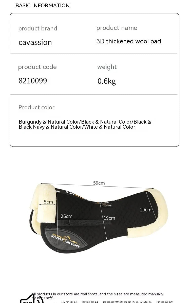 Wool riding saddle pad for equestrian and cycling waist protection in black colour.