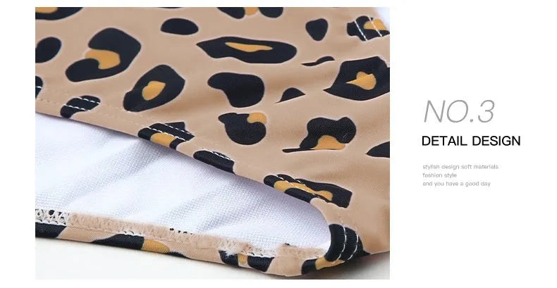 Women's leopard print asymmetric collar high-waist triangle swimsuit laid flat