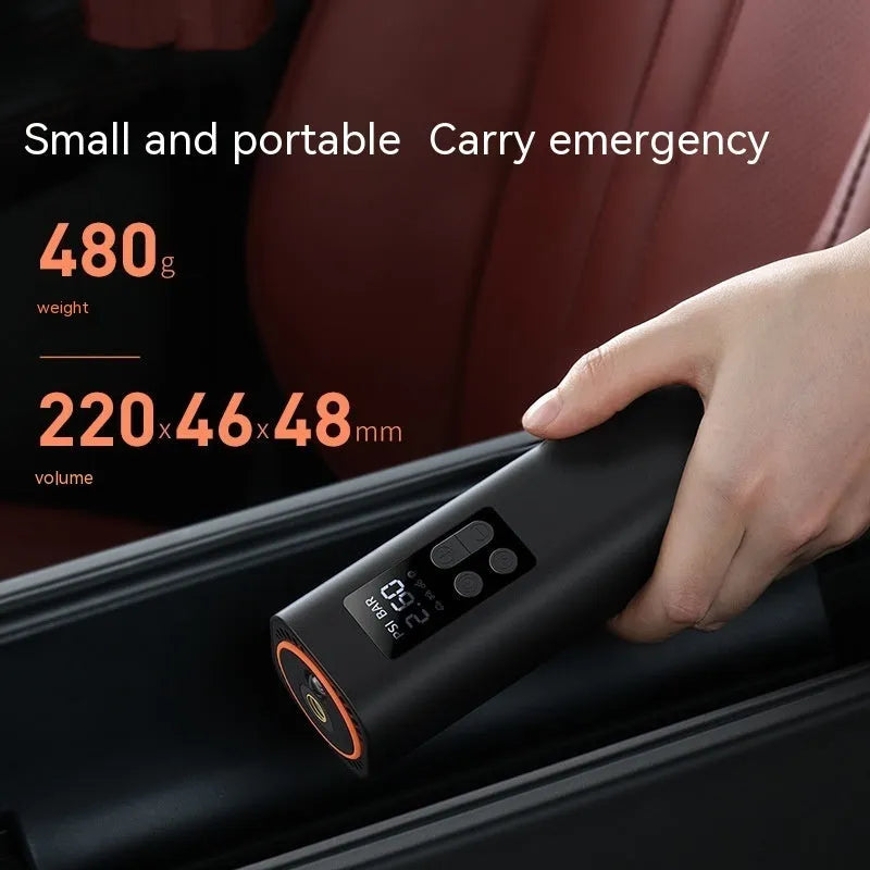 Super mini car digital display inflator in black with ABS body and 12V cord