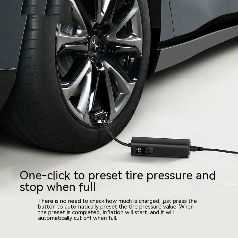 Super mini car digital display inflator in black with ABS body and 12V cord