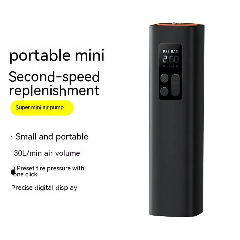 Super mini car digital display inflator in black with ABS body and 12V cord