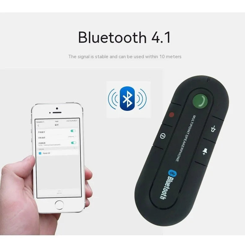 Black Bluetooth handsfree sun visor music player clipped to car sun visor with ABS housing