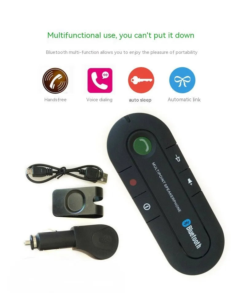 Black Bluetooth handsfree sun visor music player clipped to car sun visor with ABS housing