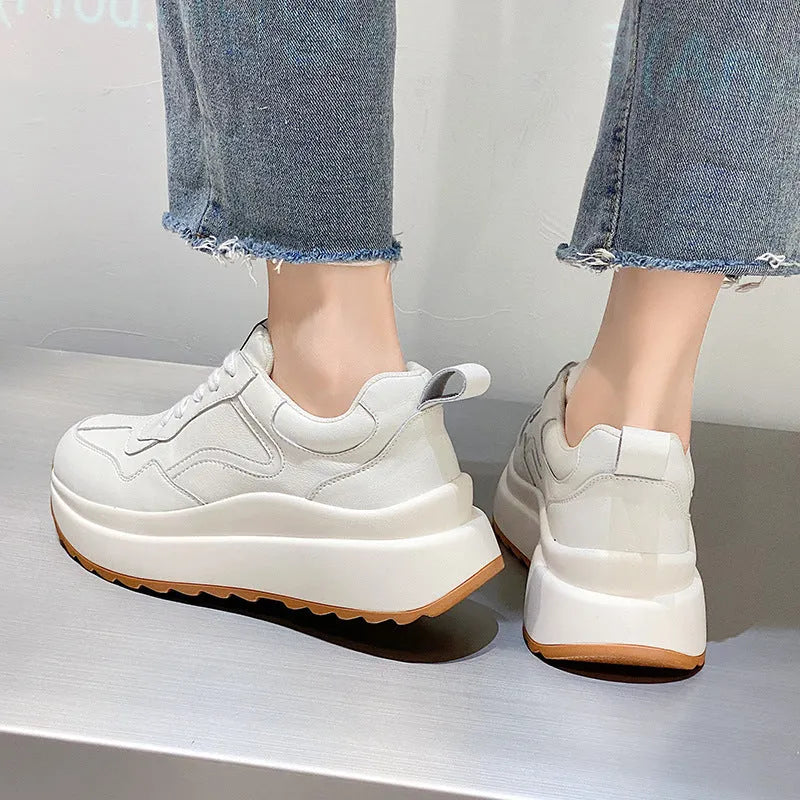 Women's beige casual sports white shoes in cattlehide leather with cross strap and English muffin heel