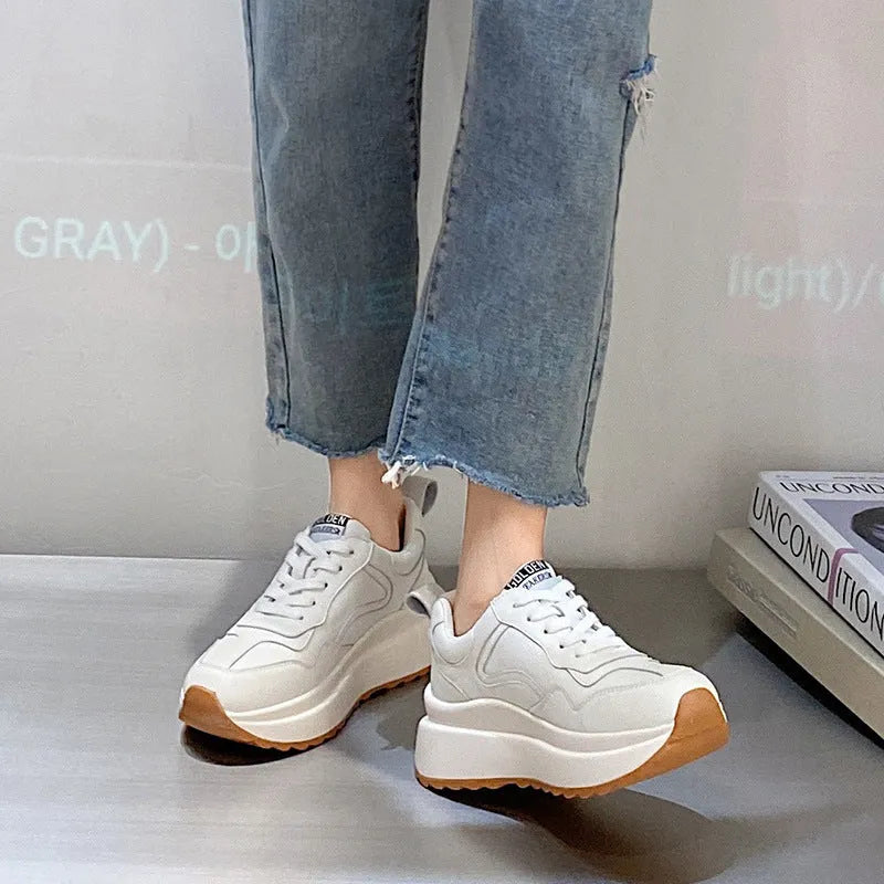 Women's beige casual sports white shoes in cattlehide leather with cross strap and English muffin heel