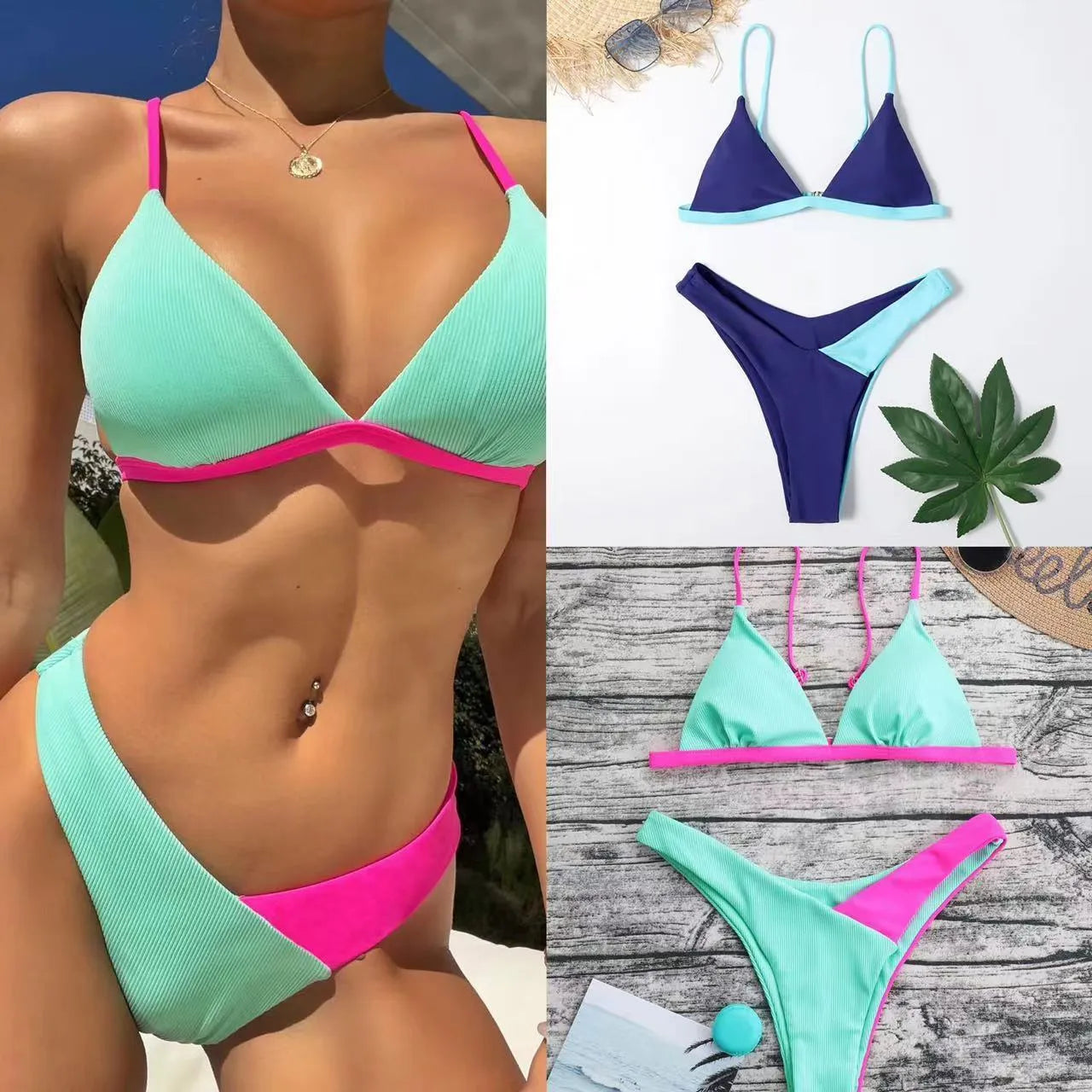 Women's bikini swimsuit with nylon fabric in pattern designs, sizes S to XL
