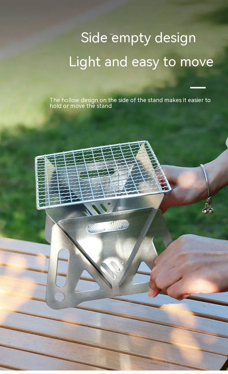 Folding stainless steel barbecue oven and BBQ grill with storage bag for outdoor use.
