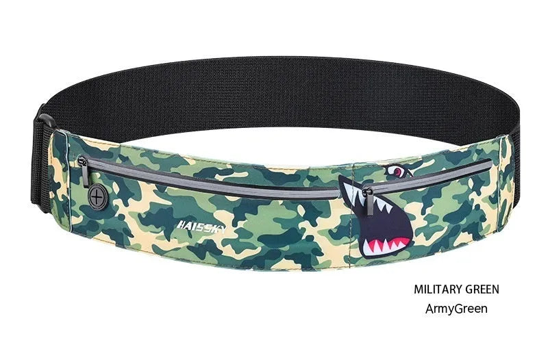 8-inch waterproof waist bag in camouflage crocodile colour for outdoor sports and fitness activities