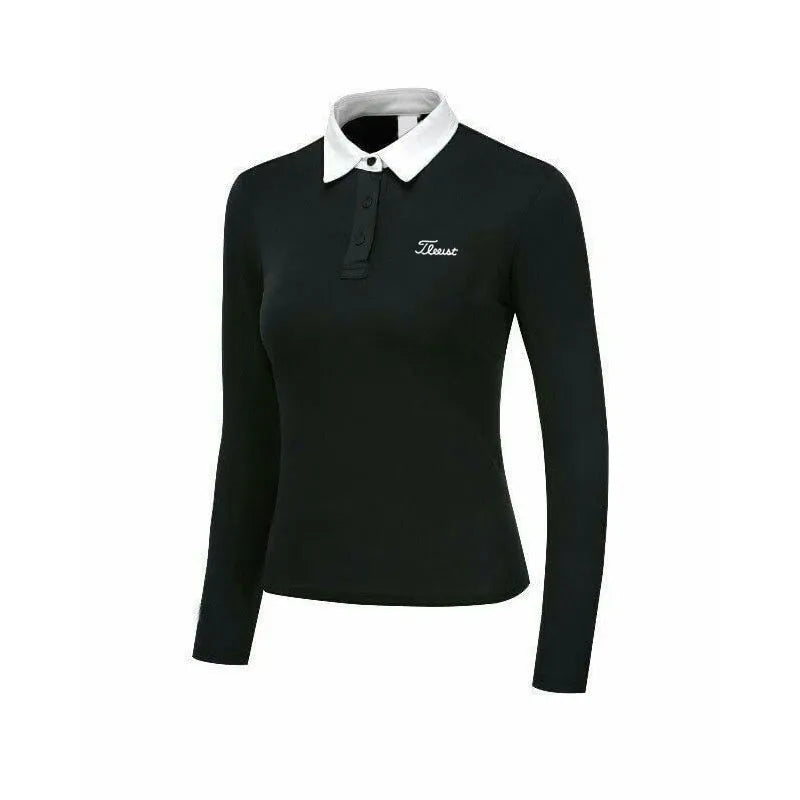 Women's white long sleeve golf top with sportswear design for outdoor activities