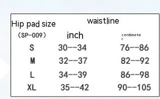 Black cycling hip protection pants showing the integrated protective pad, available in sizes S, M, L, and XL.