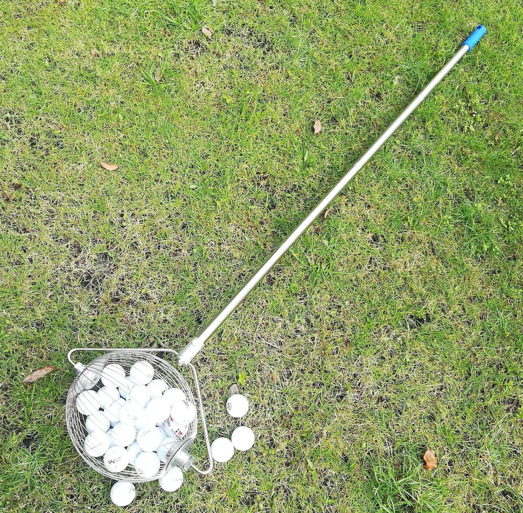 Metallic 304 stainless steel golf ball picker tool for easy retrieval on the course