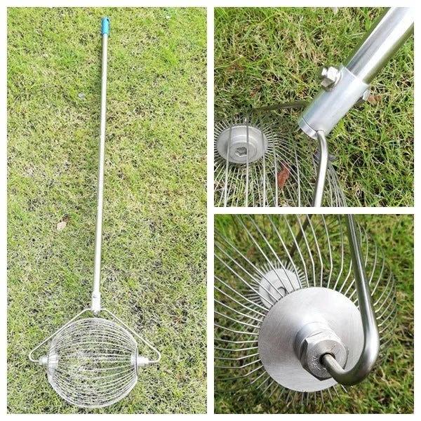 Metallic 304 stainless steel golf ball picker tool for easy retrieval on the course