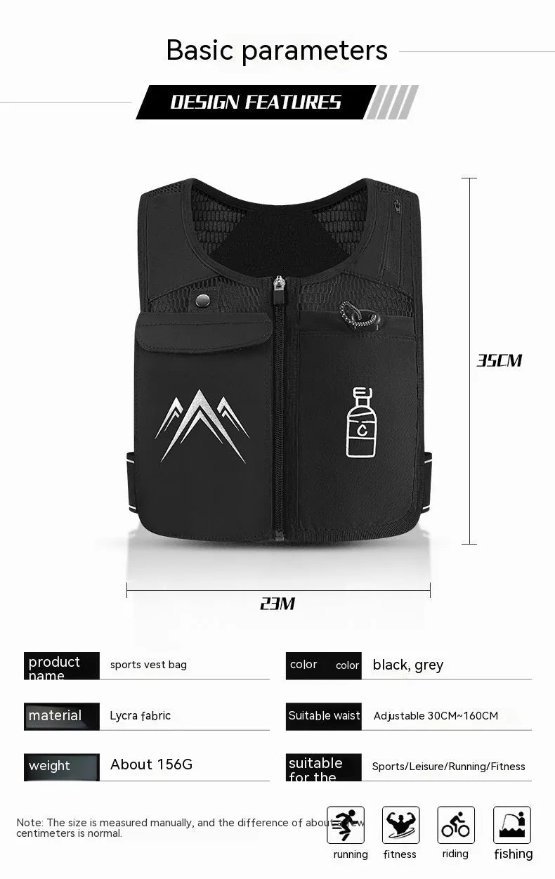 Breathable mesh running vest with integrated mobile phone pouch for outdoor sports