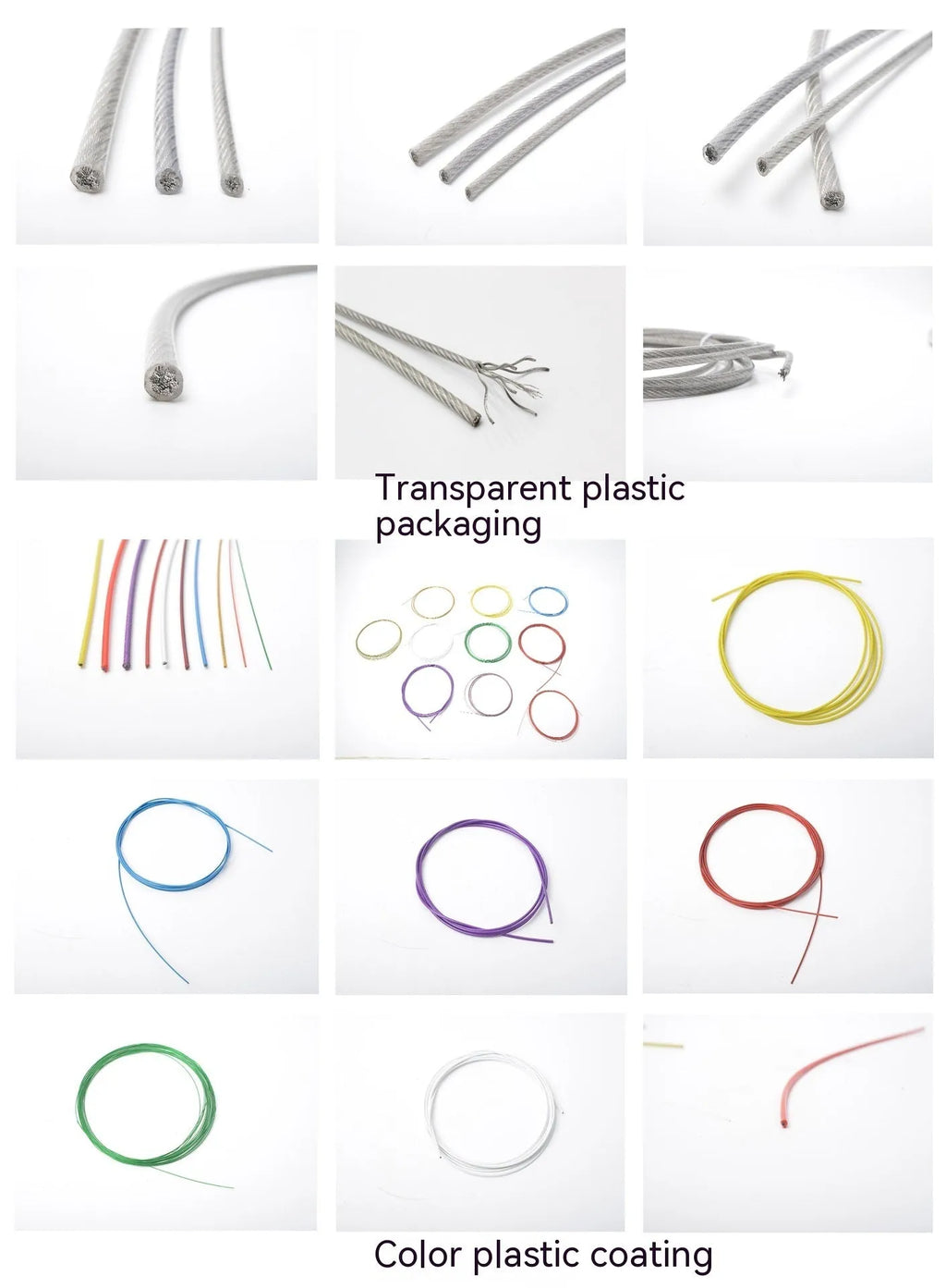 Coil of 304 stainless steel multi-strand security cable on a white background