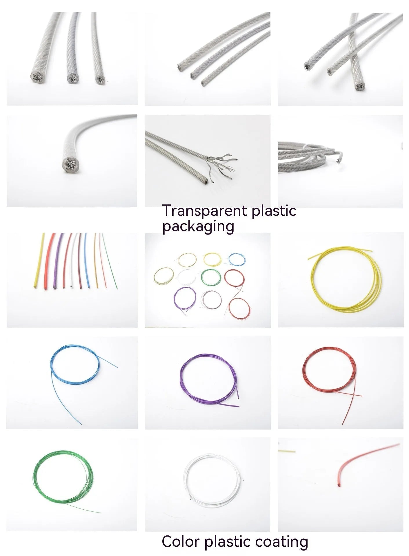 Coil of 304 stainless steel multi-strand security cable on a white background