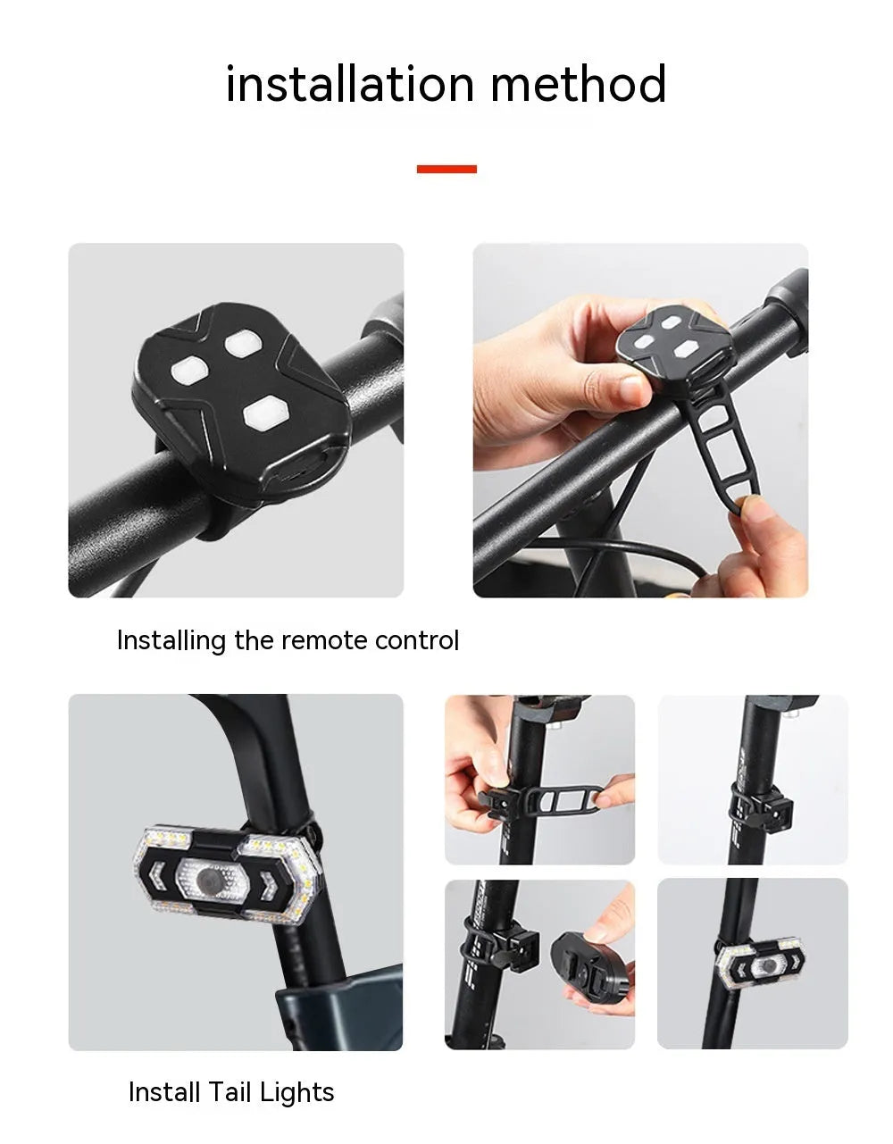 Black wireless remote control vehicle taillight with USB charging port and waterproof construction