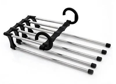 5-in-1 stainless steel trouser hanger, black, 47x18cm, with five booms and two hooks at each end