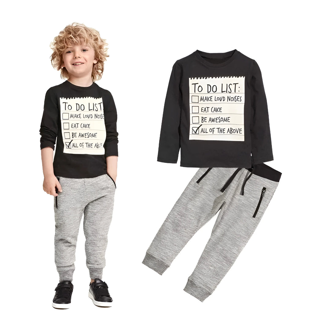 Boys cotton 2-piece clothing set with long sleeves and letter pattern for ages 3-7 years