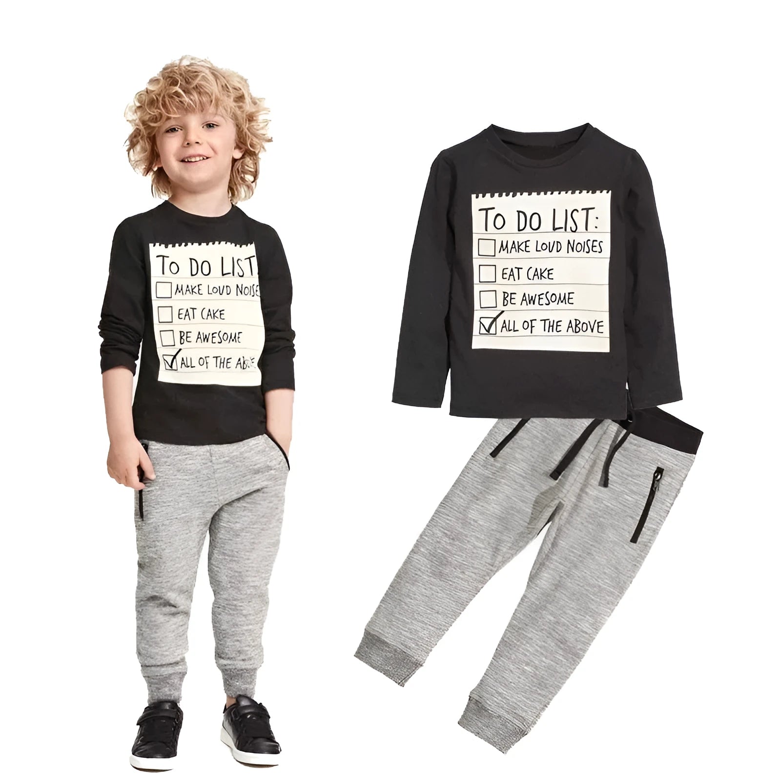 Boys cotton 2-piece clothing set with long sleeves and letter pattern for ages 3-7 years