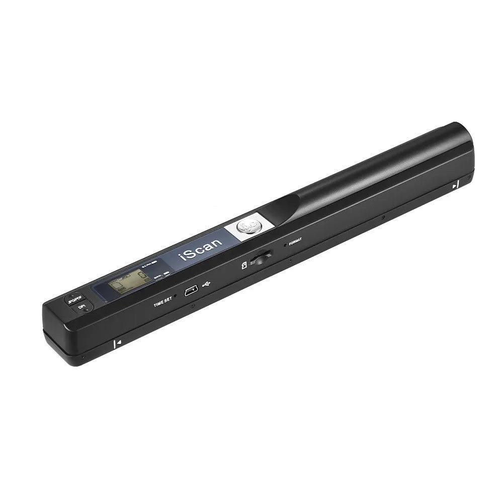Handheld USB barcode scanner in multiple colours on a desk