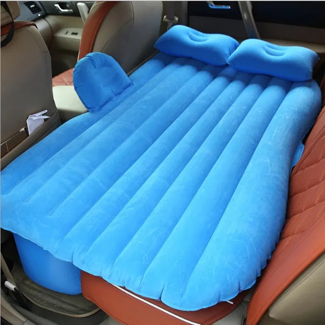 Car inflatable bed with ultra-thickened flocking cloth in black wave colour, includes pillows and storage bag
