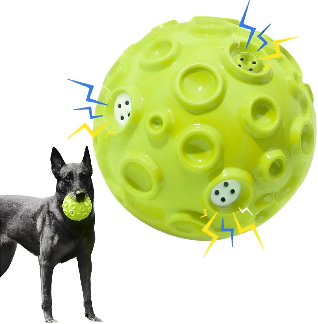 Durable rubber dog ball toy with textured surface for aggressive chewers and teeth cleaning.