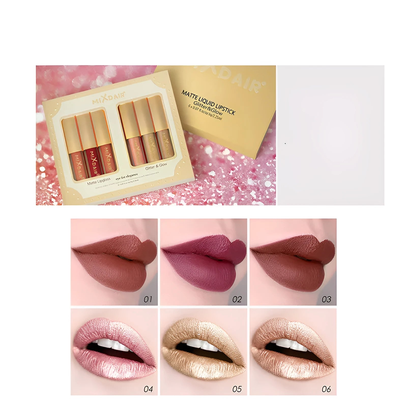 Matte high gloss lip gloss set with mica shimmer in colour options A and B for unisex use