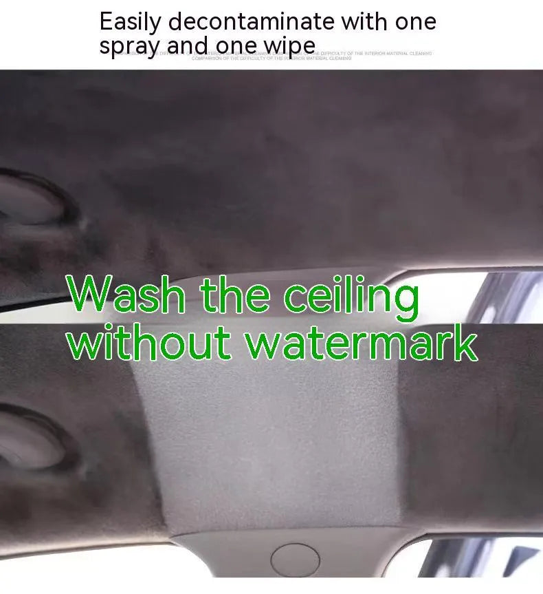 Bottles of ultrasonic fabric roof foam decontamination cleaner with towel and sponge wipe accessories.