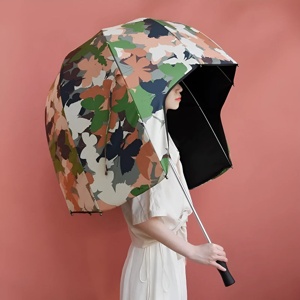 Helmet umbrella with NC fabric canopy and EVA bone, 76cm unfolded, long handle, dual-purpose sun and rain protection